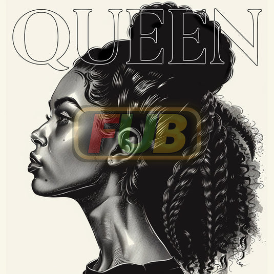 QUEEN: B&W Profile of a Melanated Beauty with Braided Elegance